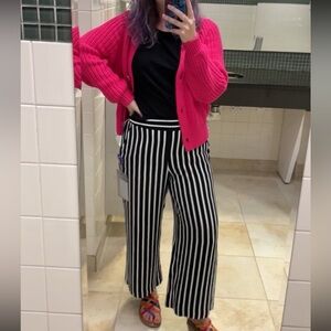 LOFT Cropped Black and White Striped Wide-Leg Pants